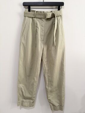 OROTON Women’s Pleated Linen Cotton Pants Belt High Waist Sage Green Size 6